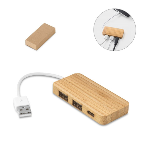 MOSER. HUB mit 2 USB-A und 1 USB-C Anschluss aus Bambus
