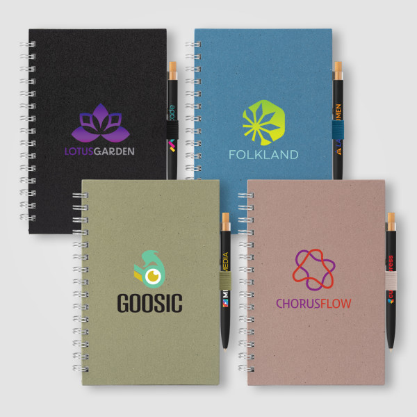 Terra Notizbuch mit Spiral aus recyceltem Milchkarton - A5 und Reborn Kugelschreiber Set